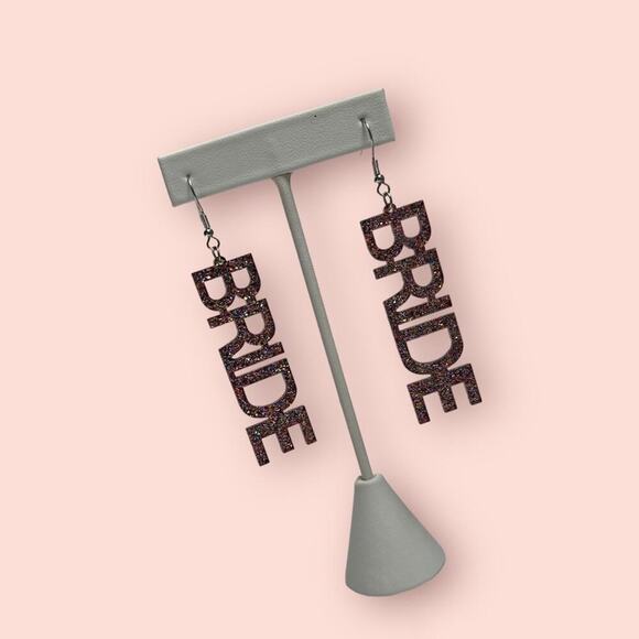 PINK MULTICOLOR GLITTER BRIDAL SHOWER BACHELORETTE BRIDE STATEMENT EARRINGS NEW - Picture 2 of 6